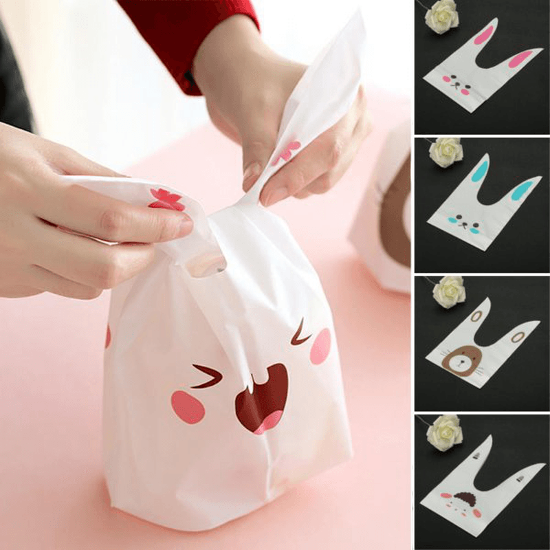 50Pcs Cute Easter Bunny Cookies Bag Wedding Decoration Kawaii Rabbit Ear Plastic Candy Bag