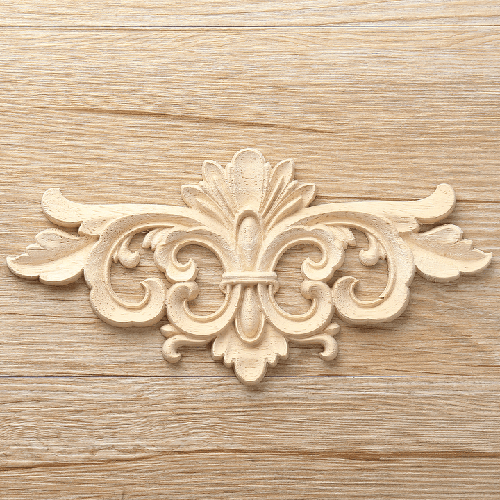 Wood Carving Applique Unpainted Flower Applique Wood Carving Decal for Furniture Cabinet 22X10Cm