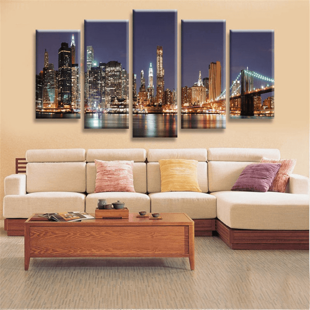 5Pcs Cityscape Night Canvas Art Print Paintings Picture Home Wall Decor