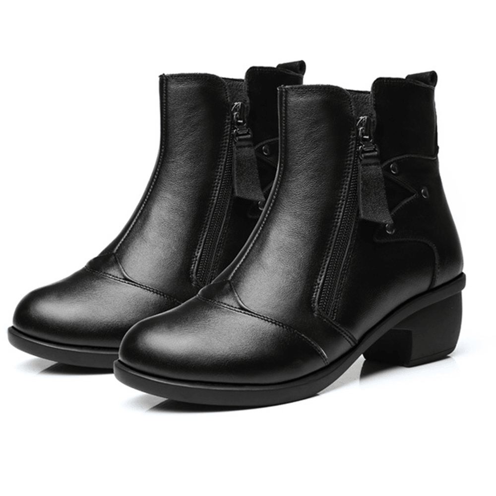 Zipper round Toe Leather Ankle Short Boots