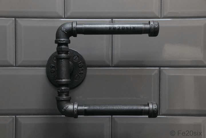 Urban Industrial Retro Steampunk Pipe Antique Double Toilet Roll Holder Paper Shelf Holder