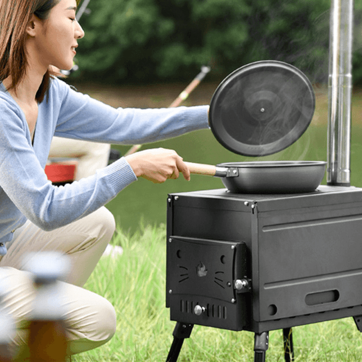 Ipree¬Æ Outdoor Camping Stainless Steel Wood Stove Portable Courtyard Heating Stove Firewood Barbecue BBQ Tool