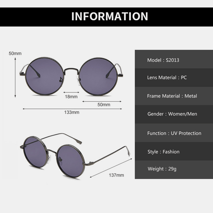 Unisex Retro Metal round Shape Fashion UV Protection Sunglasses