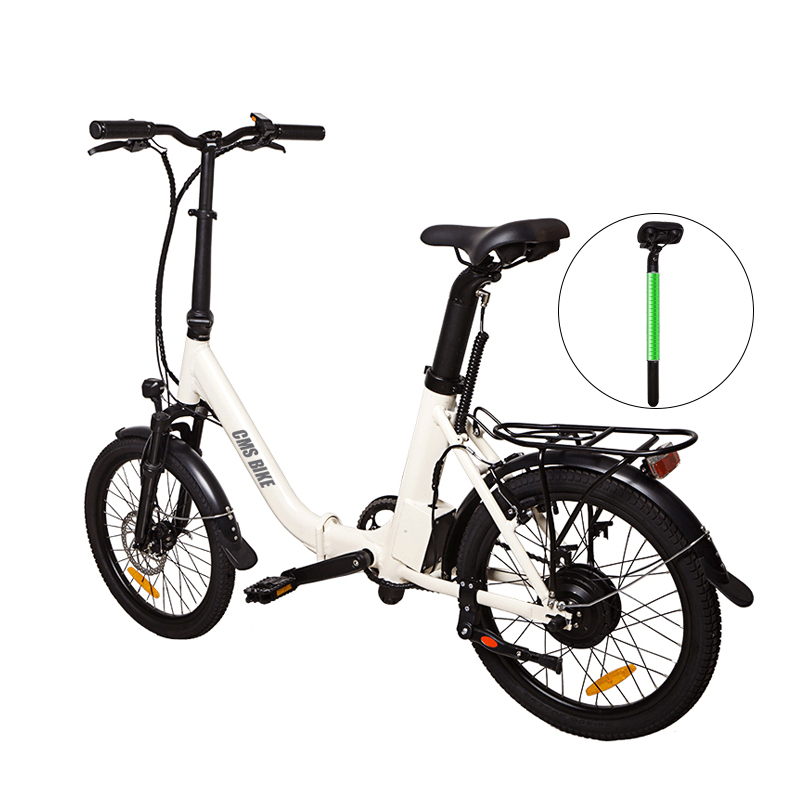 CMSBIKE CMSTD-20ZG 7.8Ah 250W White 20 Inches Folding Electric Bicycle 32Km/H 30-45Km Mileage Double Dics Brake LCD Displayer Electric Bike