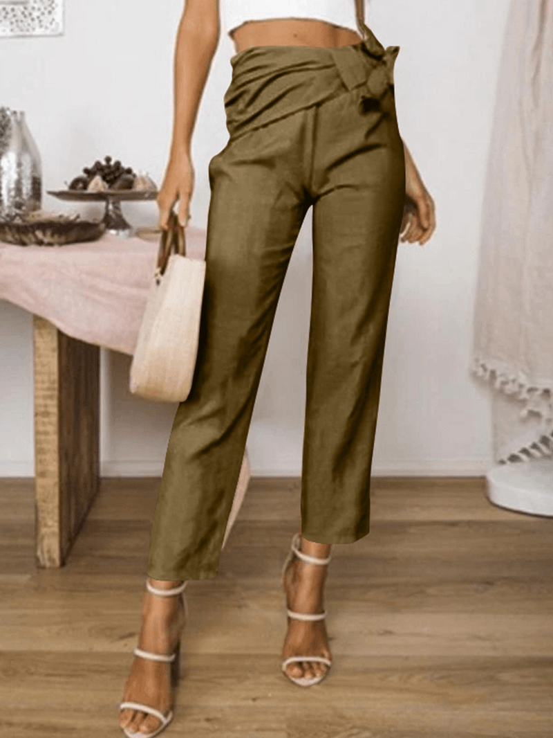 Solid Color High Waist Bandage Design Harem Casual Pants Loose Trousers