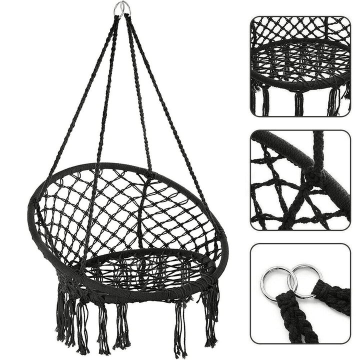 Cotton Hammock Seat Hanging Chair Tassel Deluxe Swing Chair Max Load 120Kg Outdoor Indoor Patio Garden