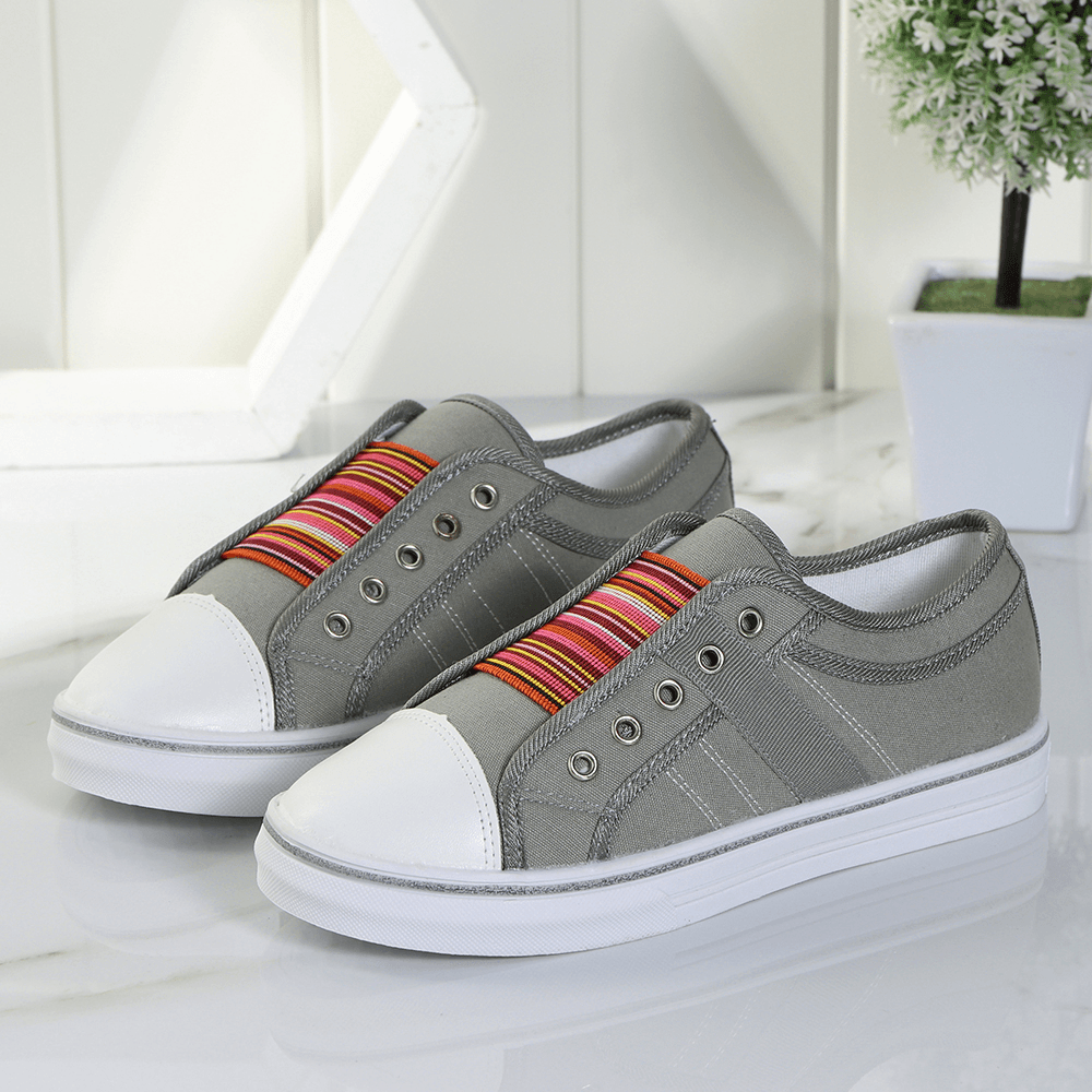 Women Casual Canvas Elastic Band Splice Color Flats