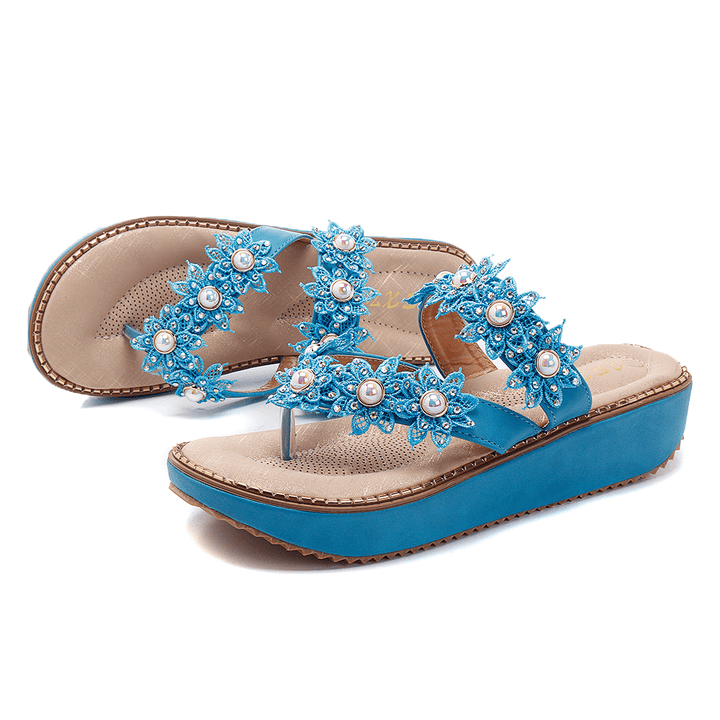 Retro Rhinestone Flowers Soft Slippers