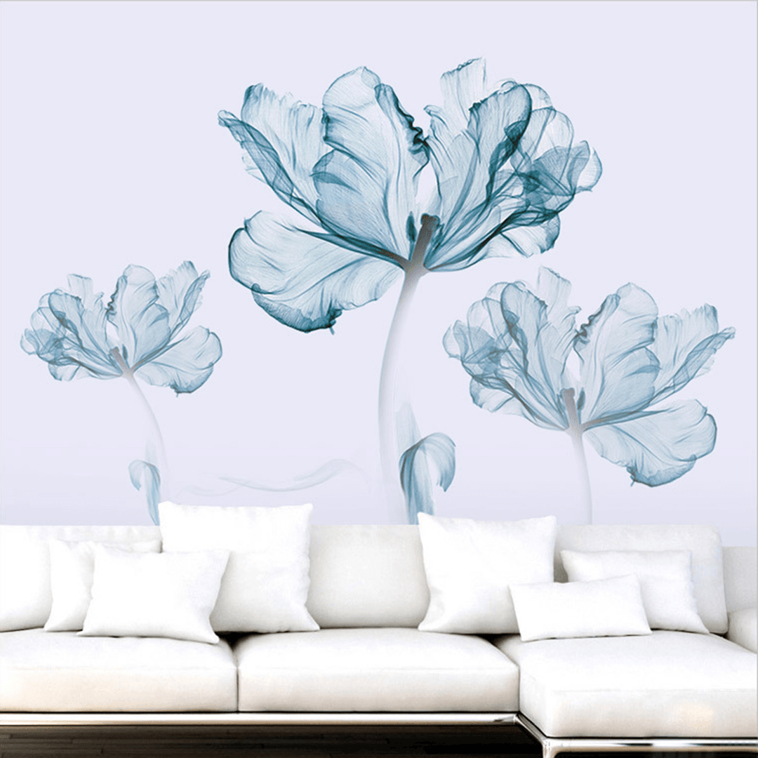 2Pcs Large Blue Flower DIY Wall Sticker Art - Vinyl Quote Decal for Modern Home Decor