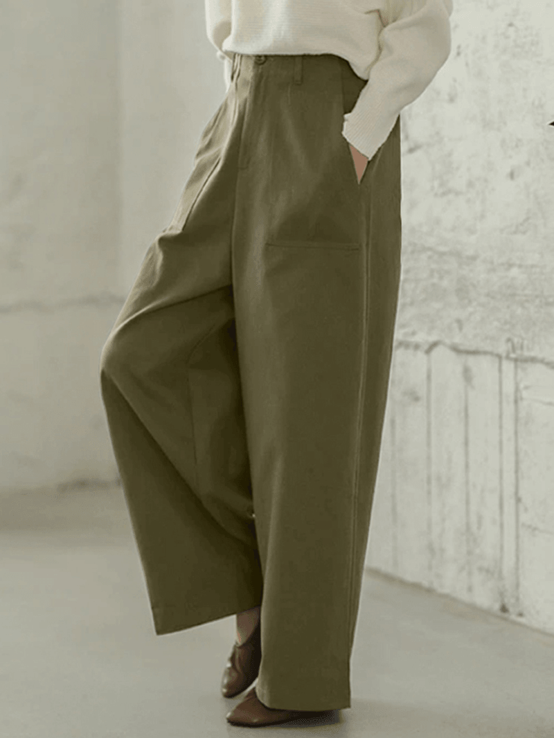 Women Casual Basic Solid Color Loose Wide Leg Pants with Pocket