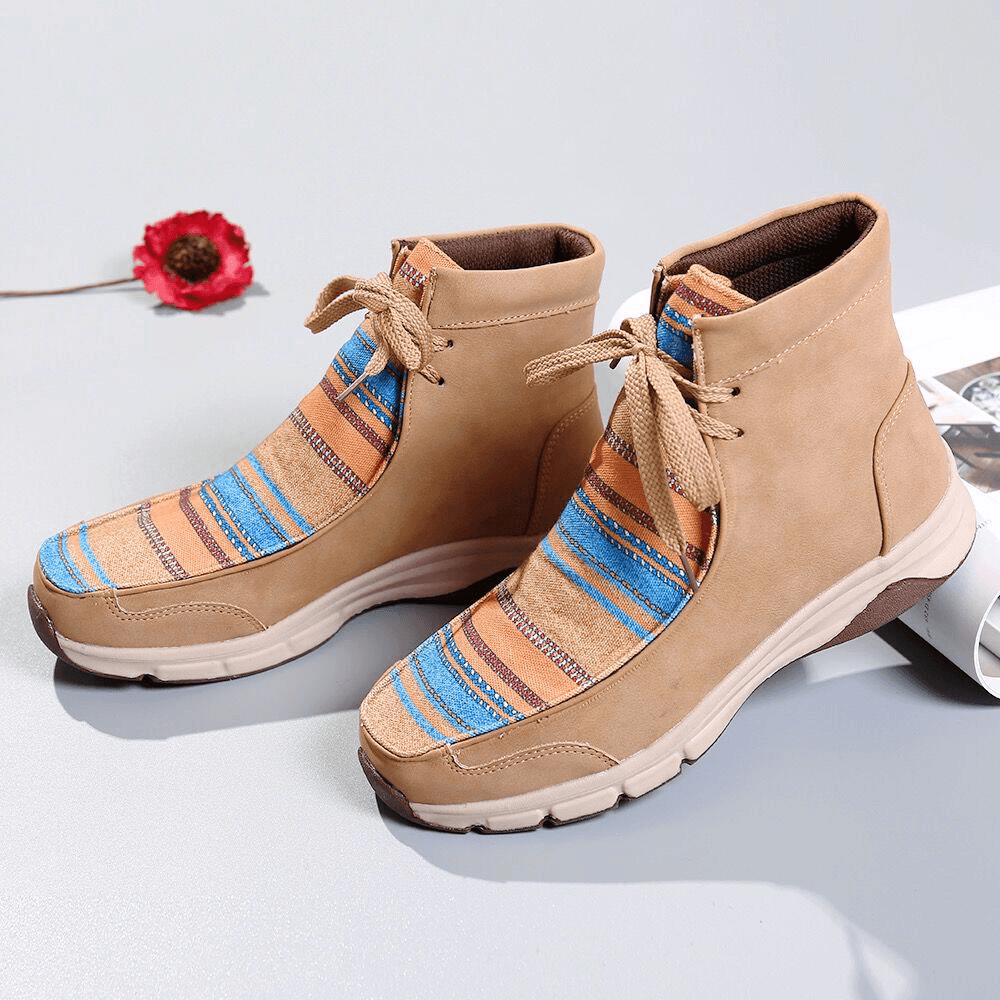 Women Winter Comfortable Splicing Lace up Ankle Boots