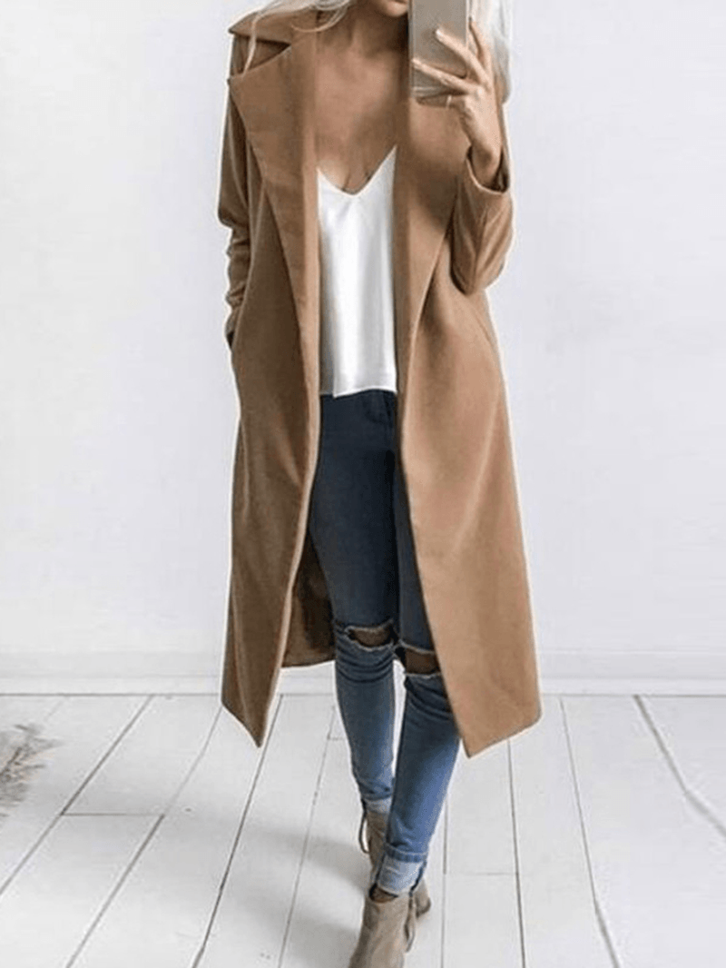 Solid Color Pocket Long Coat