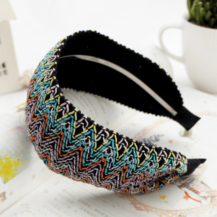 Bohemian Style Wide Hair Hoop Headband Ethnic Style Colorful Striped Fabric Hair Hoop Travel Home Leisure Hair Band