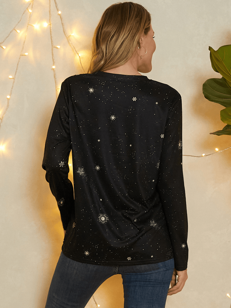 Women Capricorn Galaxy Print round Neck Long Sleeve Casual Blouses