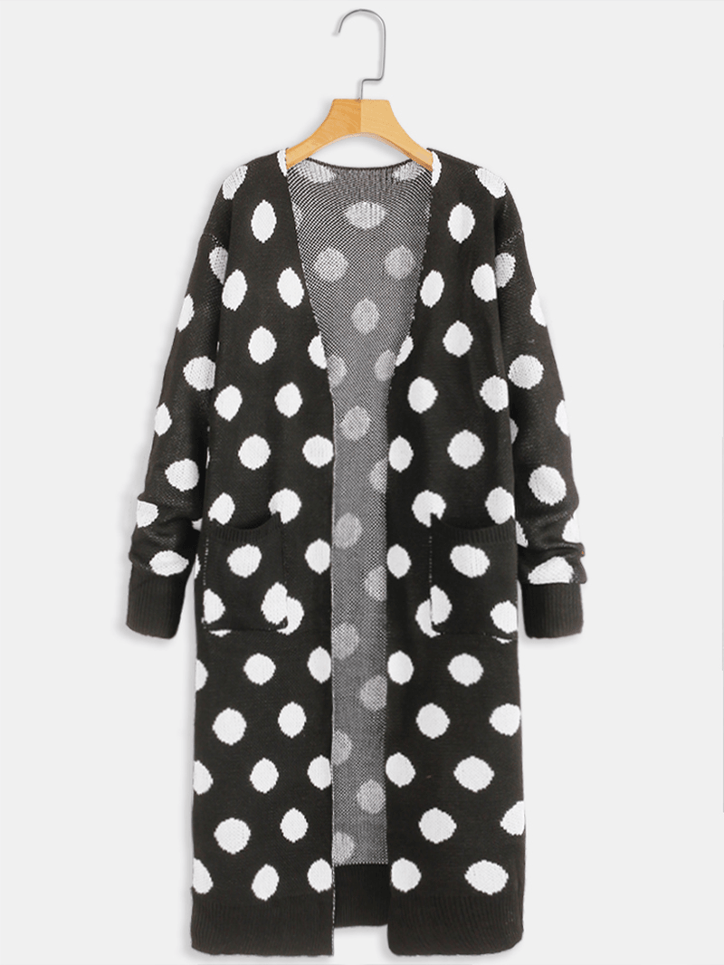 Women Long Sleeve Polka Dot Print Cardigans - MRSLM