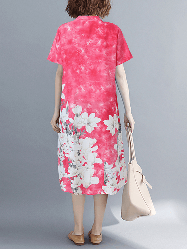 Short Sleeve Spliced Floral Casual Tie-Dyed Dress for Women