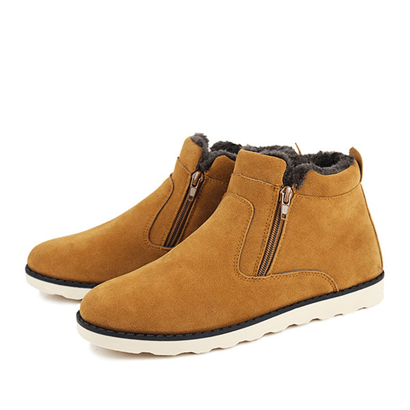 Men Comfortable Side Zipper Warm Fur Lining Suede Ankle Boots