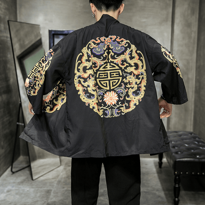 Men'S New Style Men'S Fashion Trend Chinese Style Yunxiao Red Carp Waves Kimono Cardigan Cloak Men