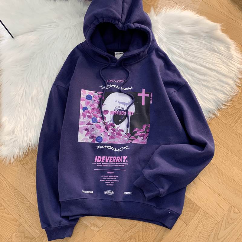 Jojo Has Been Waiting for the National Tide High Street Rose Girl Hooded Sweater for Men and Women Ins Tide Loose Printed Hoodies Couples