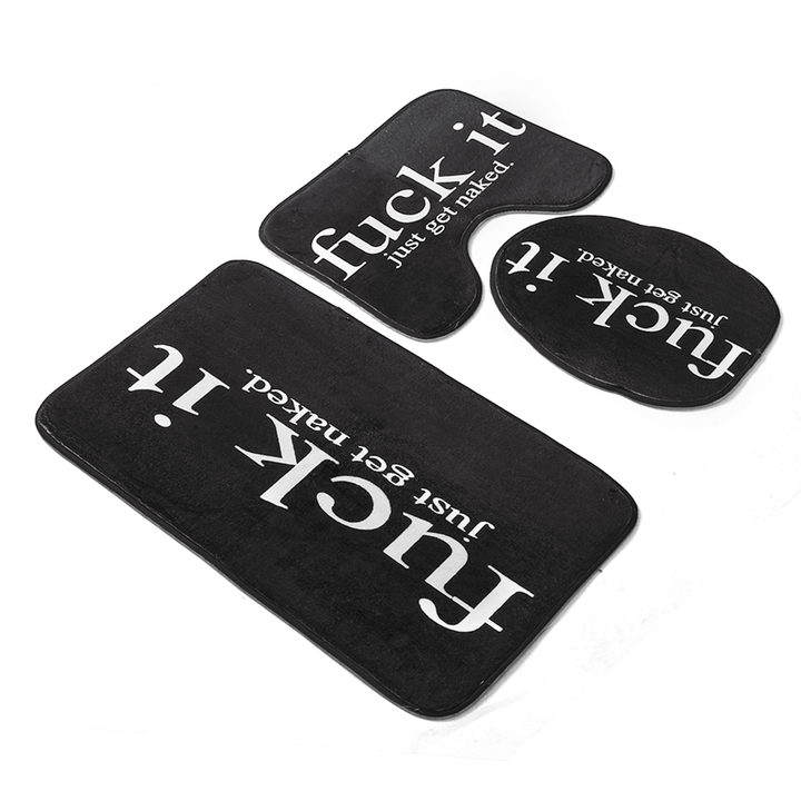 3Pcs Non-Slip Word Design Pedestal Lid Mat Bath Toilet Seat Cover Carpet Rug Set