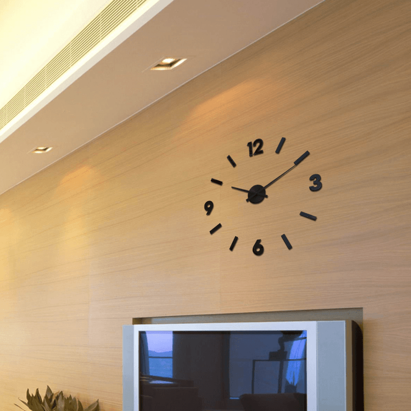 DIY 3D Wall Clock Modern Large Home Decor Sticker Frameless Black Mirror for Office Living Room Bedroom Kitchen Bar Large Number Clock