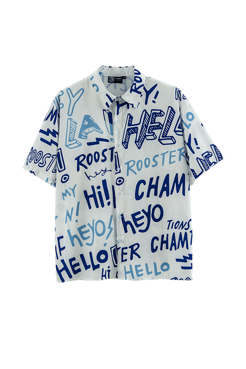 American Street Letter Doodle Flower Shirt Men'S Short Sleeve