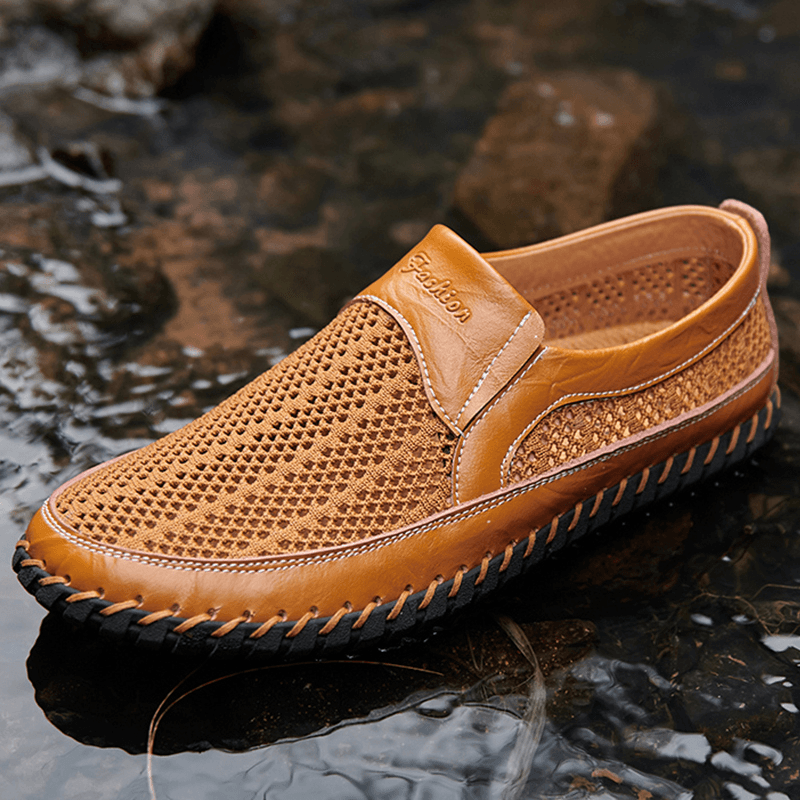 Men Mesh Fabric Comfy Non Slip Soft Sole Outdoor Casual Shoes