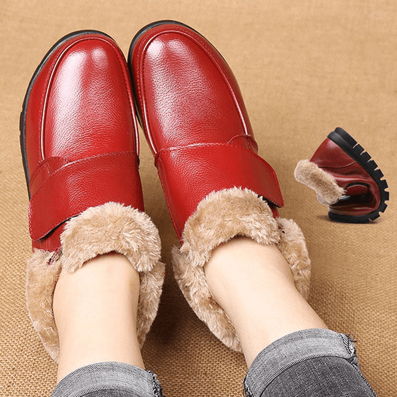 Genuine Leather Cotton Shoes Casual Slip on Fur Lining Boots