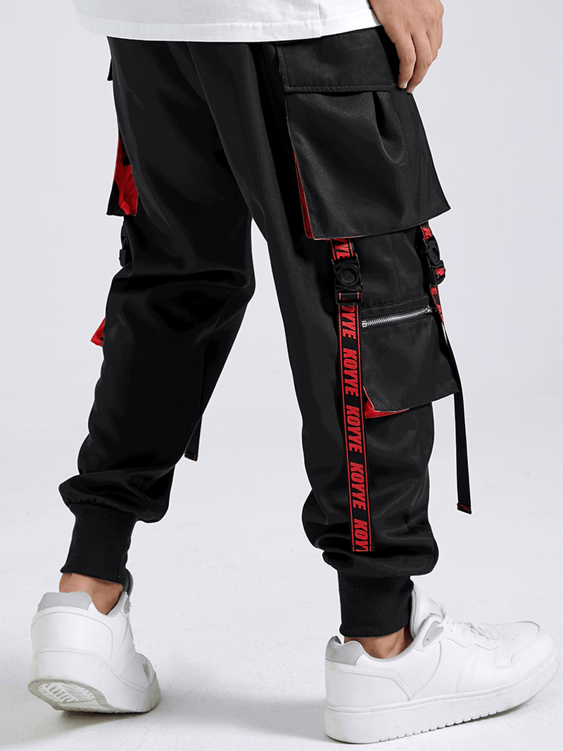 Mens Letter Tape Multi Pockets Fashion Pants