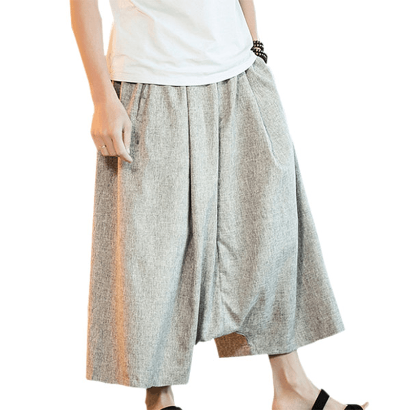 Chinese Style Casual Breathable Wide Leg Pants Fashion Men'S Large Size Calf-Length Pants