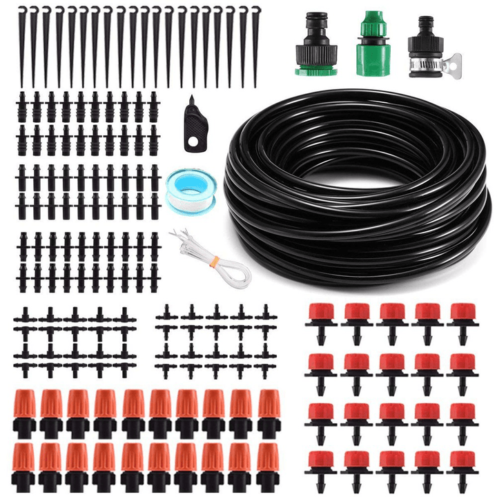 166Pcs 50Ft /15M Automatic Drip Irrigation Plant Watering Kit Mist Cooling Irrigation System for Greenhouse