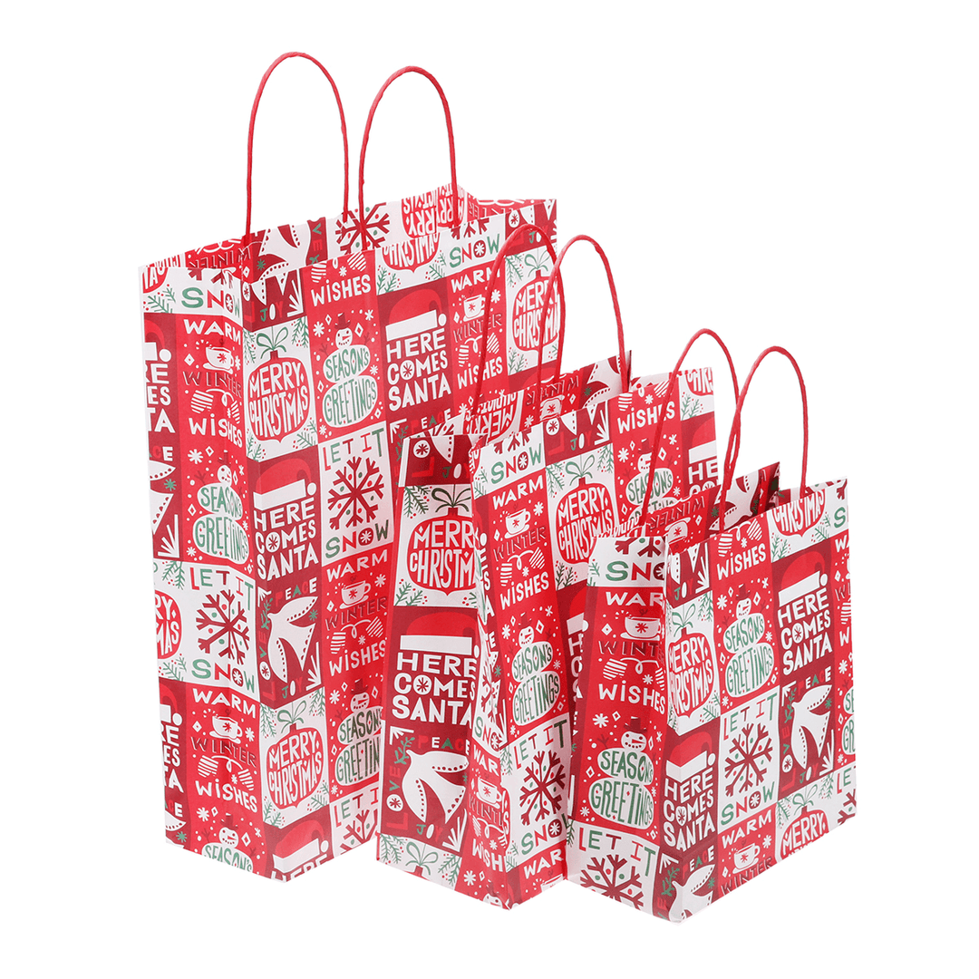 12Pcs/Lot Christmas Kraft Paper Bag Santa Gift Bag Candy Bag Christmas Party Sup