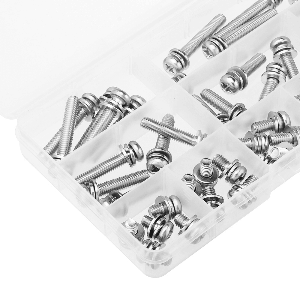 Suleve‚Ñ¢ M6SP1 50Pcs M6 Stainless Steel 10-40Mm Phillips Pan Head Machine Screw Washer Bolt Asortment