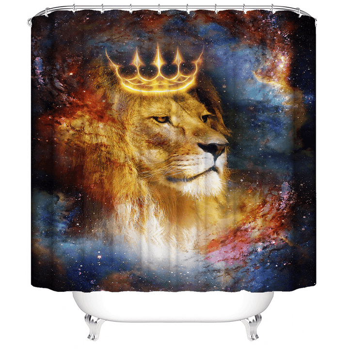 180Cmx180Cm Crown Lion Shower Curtain Set Waterproof Shower Mat Set - MRSLM