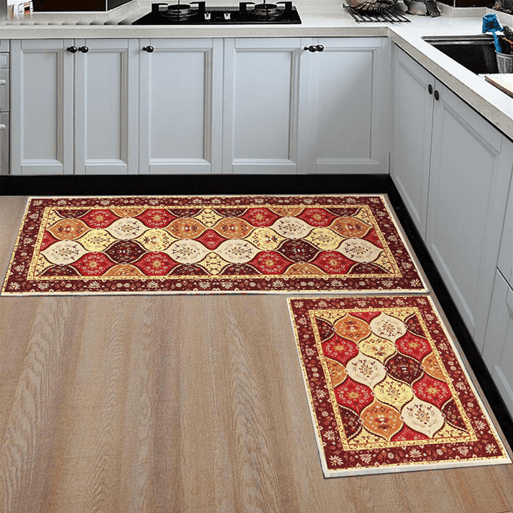 2Pcs 47In Non-Slip Kitchen Mat Rubber Backing Doormat Runner Rug Set