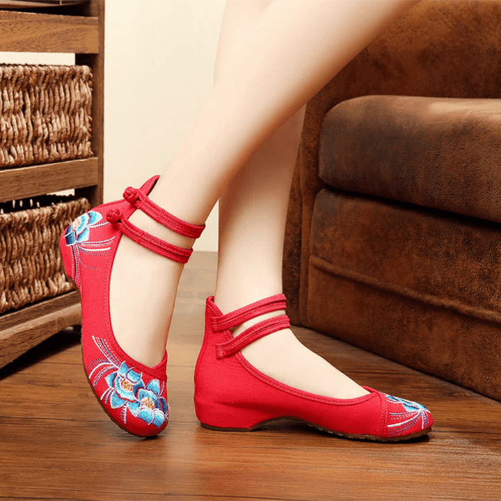 Orchid Embroidery Buckle Mary Janes Shoes