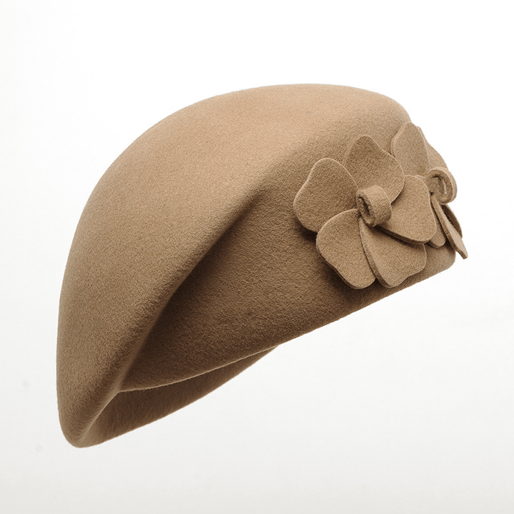 Women'S Beret Wool Hat Warm Wedding Hat with Flower