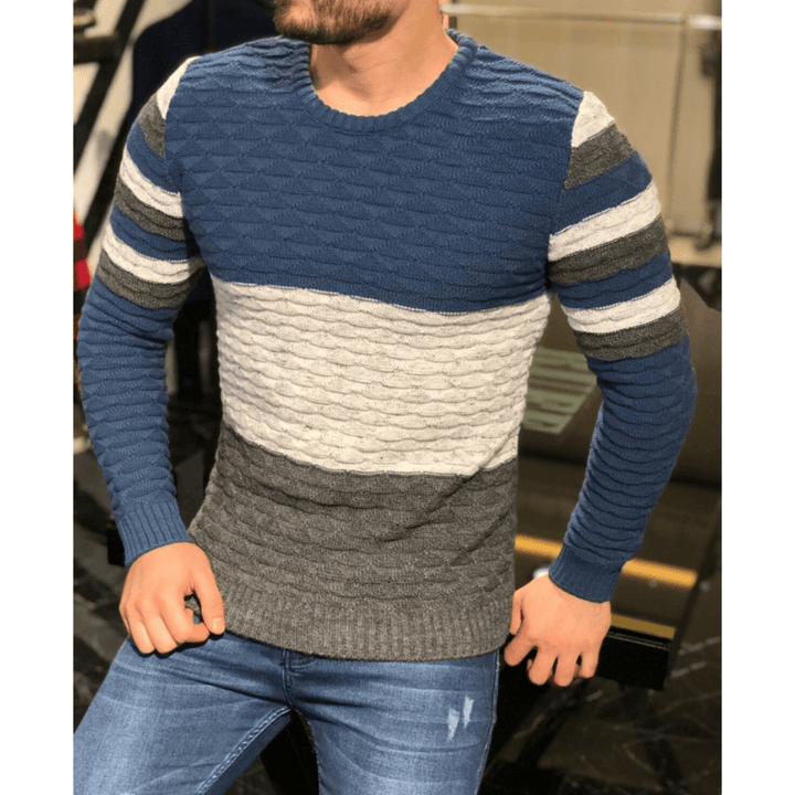 Men'S Color Matching Pit Striped Muscular Men'S Sweater