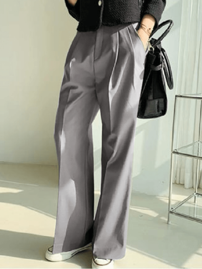 100% Polyester Solid Side Pockets Work Pants for Women