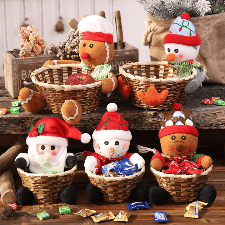 Bamboo Christmas Fruit Basket Children Xmas Gift Candy Sweet Storage Box Santa Elk Holder Decorations Container for Home