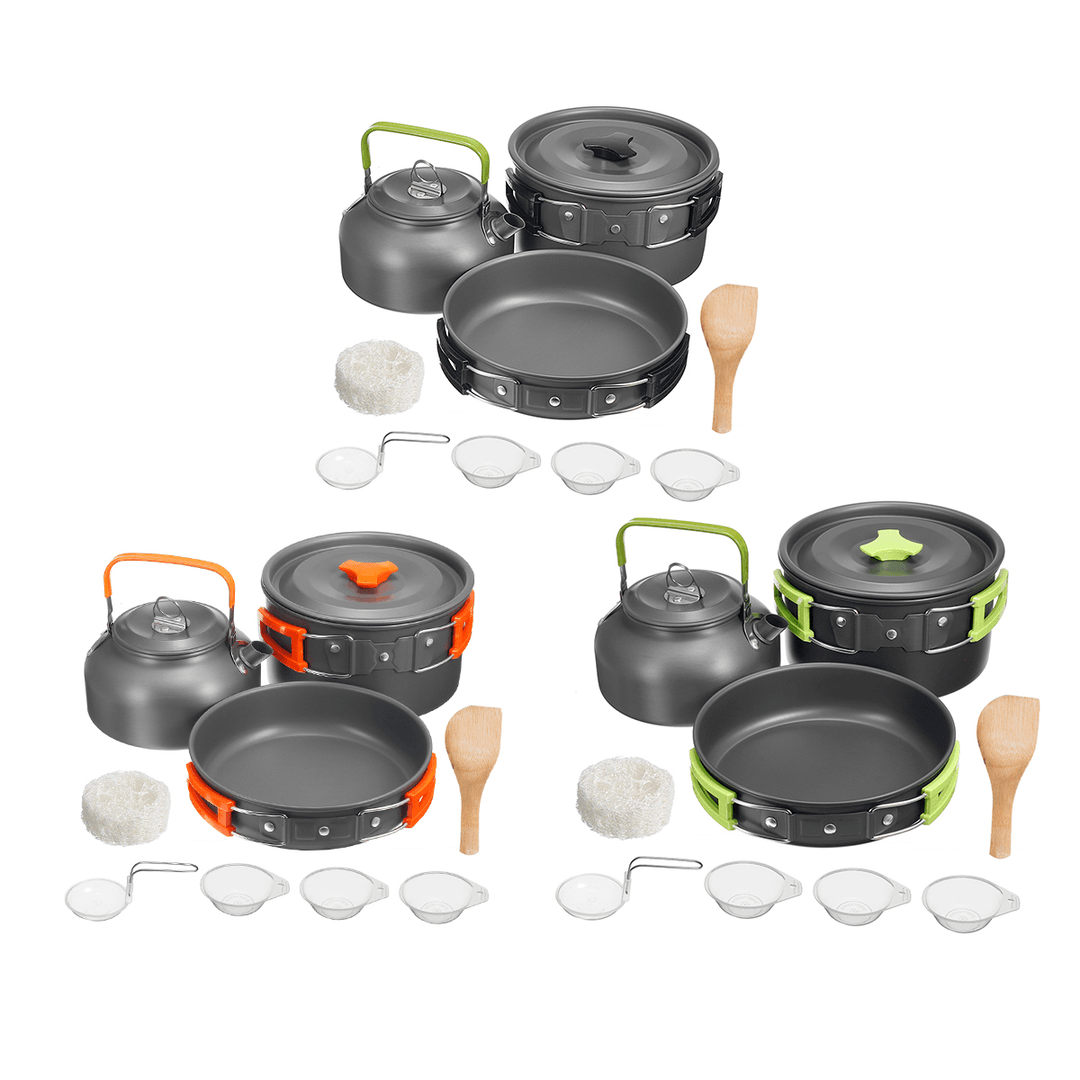 9PCS Aluminum Alloy Camping Pot Cookware Pans Kettle Set Portable Outdoor Camping Cookware