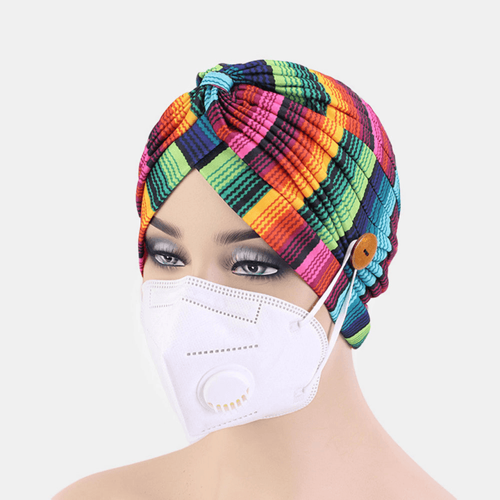 Printed Multi-Colored Beanie National Style Button Mountable Ears Prevent Strangulation