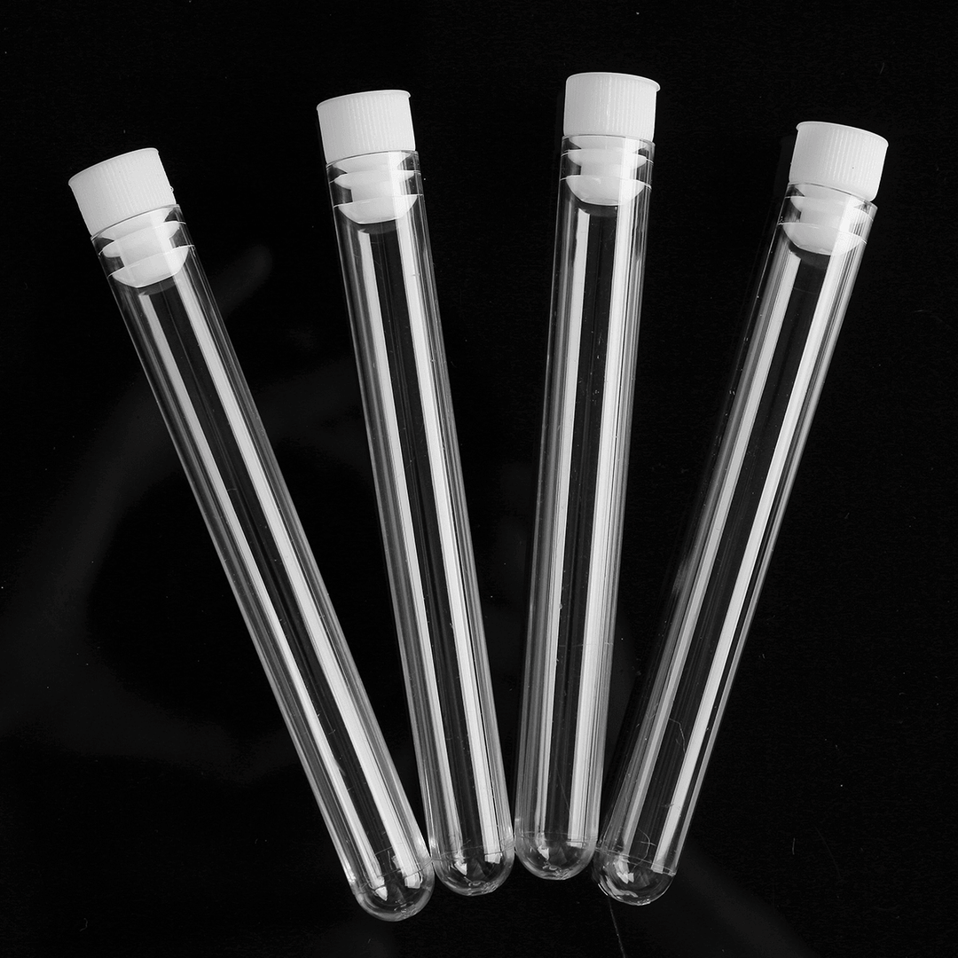 50Pcs 12X100Mm Clear Plastic Test Laboratory Tubes Container with White Push Caps