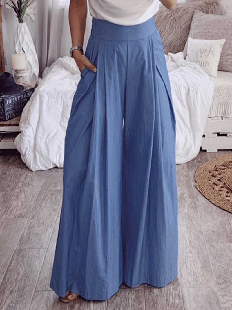 Women High Waist Trousers Casual Loose Wide Leg Pants with Pockets