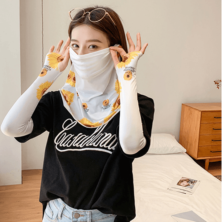 Women Sunscreen Summer Outdoor Ice Silk Hand Sleeve Arm Guard Sleeve Breathable Cover Face Veil Mask