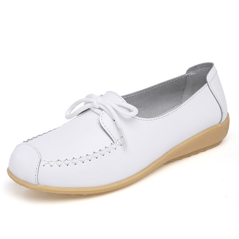 Pure Color Lace up Soft Sole Casual round Toe Flat Shoes - MRSLM