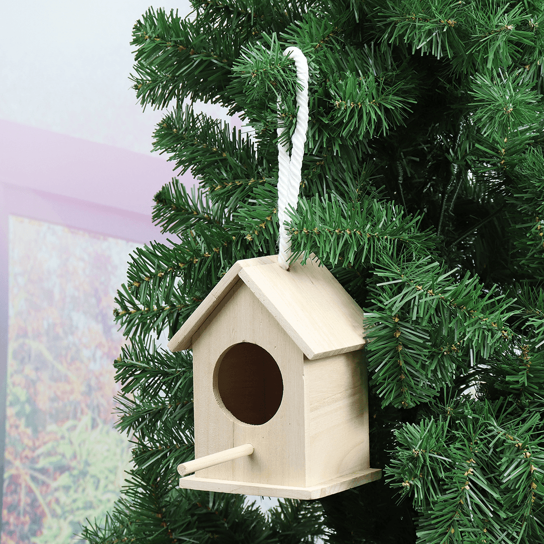 Wooden Bird House Feeder Wild Birds Nest Home Garden Nesting with Hanging Bird Net