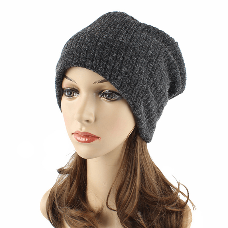 Women Casual Autumn Warm Knitting Hat Outdoor Solid Skullies Beanies Cap - MRSLM