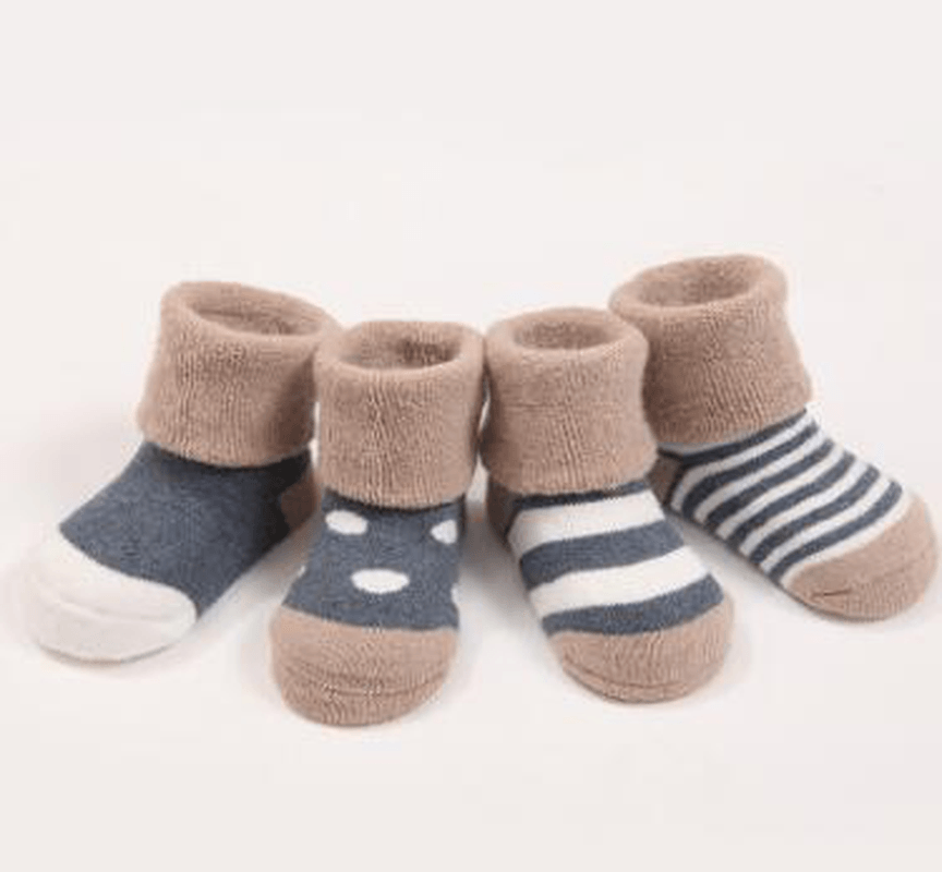 4 Pares / Conjuntos De Lindo Beb√© Reci√©n Nacido Ni√±os Invierno C√°lido Algod√≥n Suave Rayado Puntadas Suaves Calcetines Calcetines 0-3 A√±os De Edad - MRSLM