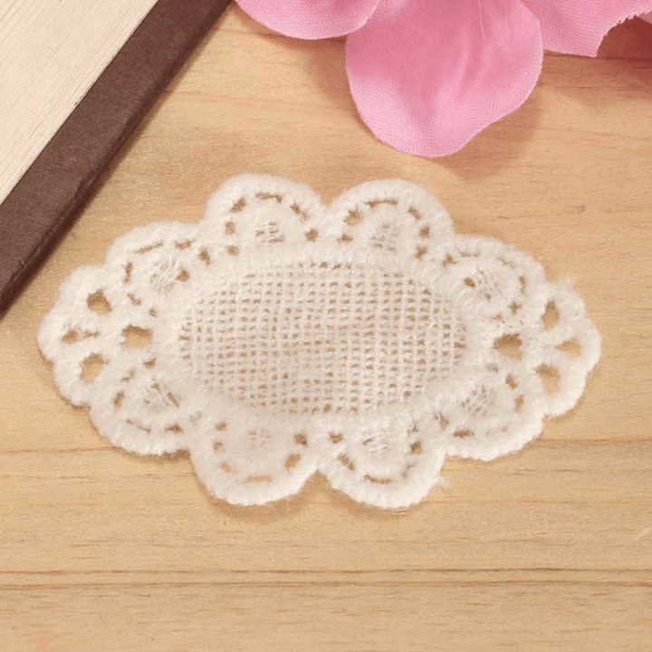 55X35Mm White Flower Polyester Embroidery Lace Trim DIY Sewing Needlework Accessories